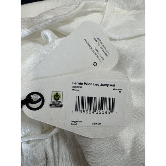 Prana Women's M  Fernie Wide Leg Jumpsuit Swim Coverup Gauzy White NWT 9699 - Picture 11 of 16